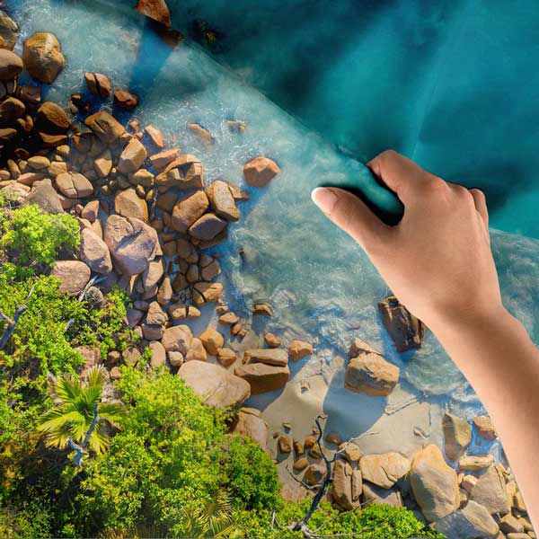 wall-tapestry-14275-04 Tropikal Kayalık Kıyı ve Turkuaz Deniz Doğa Manzarası Duvar Örtüsü Kumaş Baskı 14275