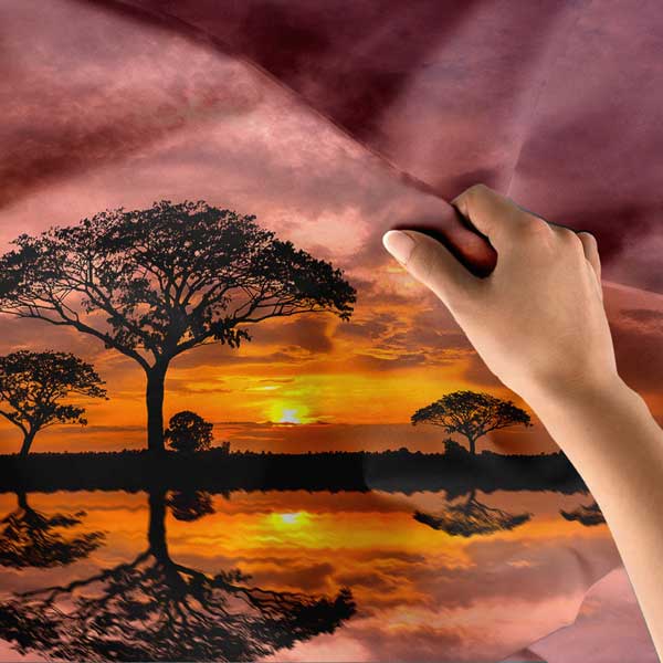 Afrika Savanası Gün Batımı ve Ağaç Yansımaları Duvar Örtüsü Kumaş Baskı 14281