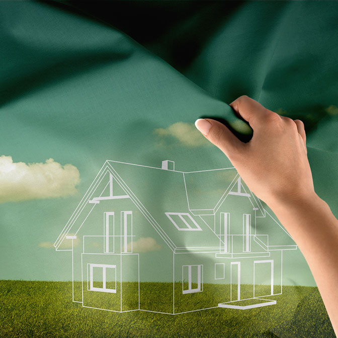 Yeşil Çim Üzerinde Ev Çizimli Gökyüzü Temalı Duvar Örtüsü Kumaş Baskı 5591