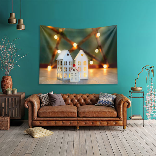 wall-tapestry-5594-01 Işıklandırmalı Beyaz Ev Figürlü Dekoratif Duvar Örtüsü Kumaş Baskı 5594