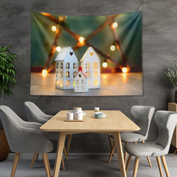 wall-tapestry-5594-02 Işıklandırmalı Beyaz Ev Figürlü Dekoratif Duvar Örtüsü Kumaş Baskı 5594