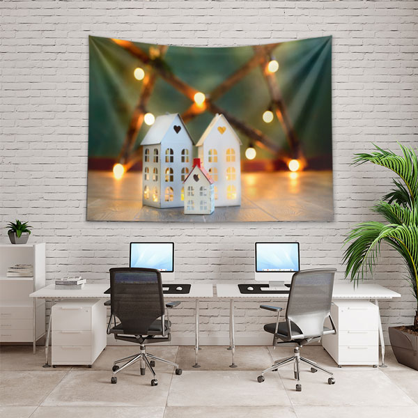 wall-tapestry-5594-04 Işıklandırmalı Beyaz Ev Figürlü Dekoratif Duvar Örtüsü Kumaş Baskı 5594