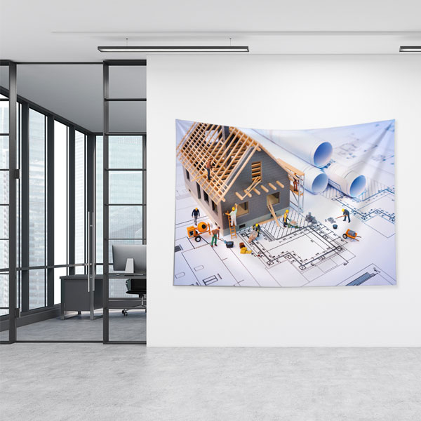 İnşaat Çalışmaları ve Proje Planı Temalı Duvar Örtüsü Kumaş Baskı 5595