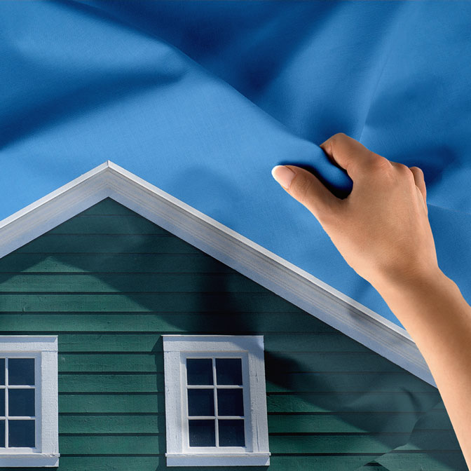 wall-tapestry-5602-06 Yeşil Çatılı Ev ve Mavi Gökyüzü Temalı Duvar Örtüsü Kumaş Baskı 5602