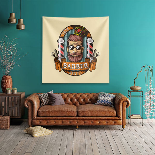 Barber House İllüstrasyonlu Modern Berber Duvar Örtüsü 5746