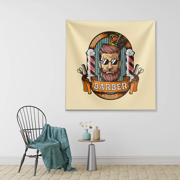 Barber House İllüstrasyonlu Modern Berber Duvar Örtüsü 5746