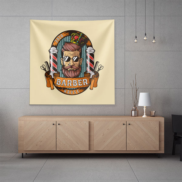 Barber House İllüstrasyonlu Modern Berber Duvar Örtüsü 5746