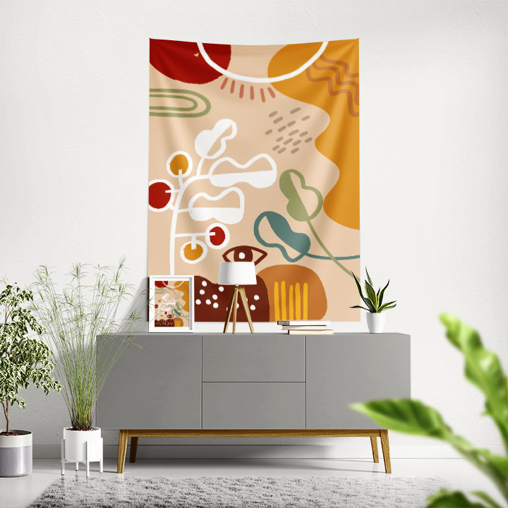 Soyut Güneş ve Doğal Formlar Minimal Duvar Örtüsü – Modern Sanat Dekoru 6271