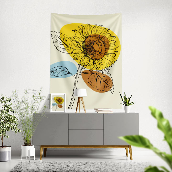 Modern Ayçiçeği Çizim Tasarımlı Duvar Örtüsü – Minimal Çiçek Dekoru 6274