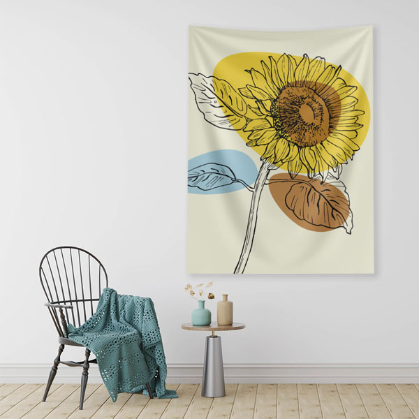 Modern Ayçiçeği Çizim Tasarımlı Duvar Örtüsü – Minimal Çiçek Dekoru 6274