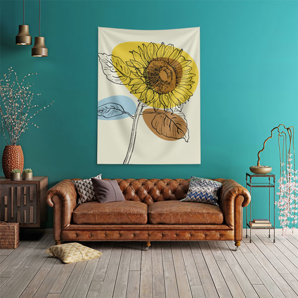 Modern Ayçiçeği Çizim Tasarımlı Duvar Örtüsü – Minimal Çiçek Dekoru 6274