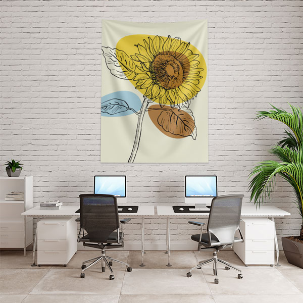 Modern Ayçiçeği Çizim Tasarımlı Duvar Örtüsü – Minimal Çiçek Dekoru 6274