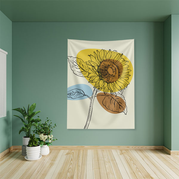 Modern Ayçiçeği Çizim Tasarımlı Duvar Örtüsü – Minimal Çiçek Dekoru 6274