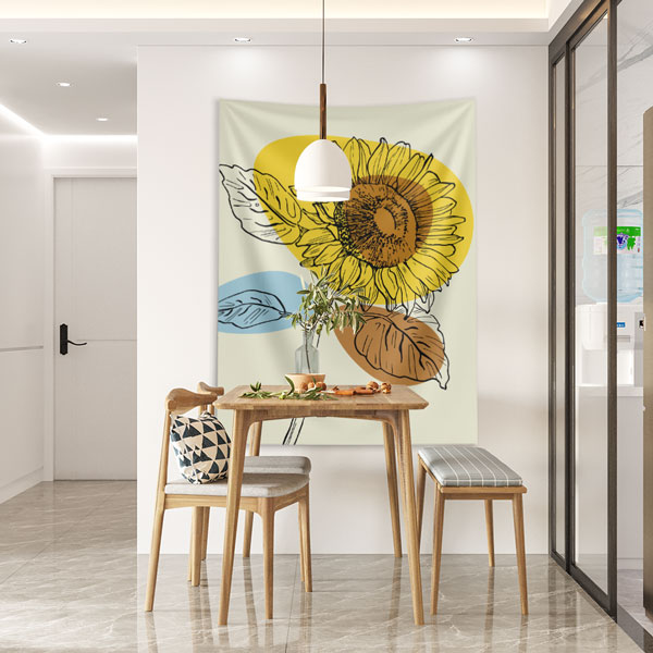 Modern Ayçiçeği Çizim Tasarımlı Duvar Örtüsü – Minimal Çiçek Dekoru 6274