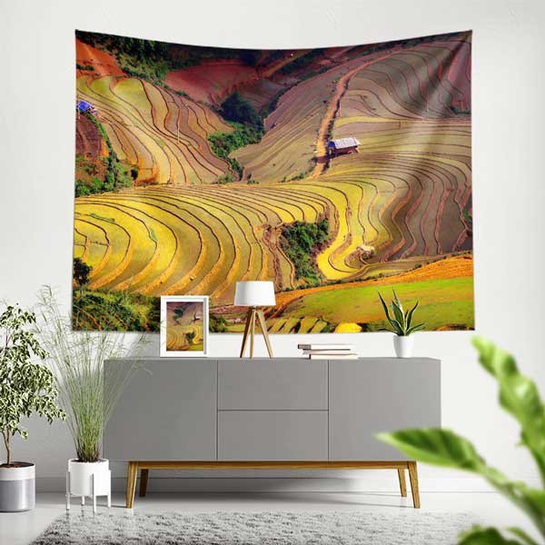 Teraslı Tarım Alanları ve Kıvrımlı Doğa Desenleri Duvar Örtüsü 14291