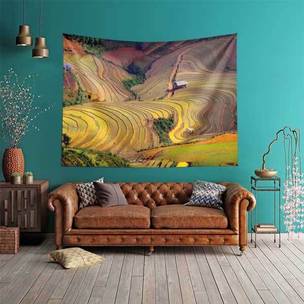 Teraslı Tarım Alanları ve Kıvrımlı Doğa Desenleri Duvar Örtüsü 14291