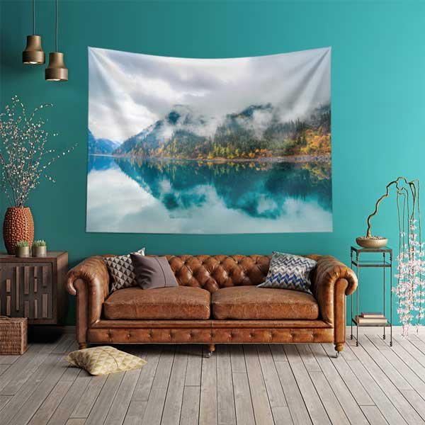 Sisli Dağlar ve Göl Yansıması Doğa Manzarası Duvar Örtüsü 14293