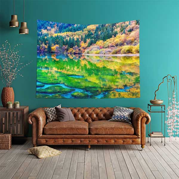 Sonbahar Ormanı ve Göl Yansıması Doğa Manzarası Duvar Örtüsü 14295