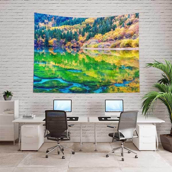 Sonbahar Ormanı ve Göl Yansıması Doğa Manzarası Duvar Örtüsü 14295