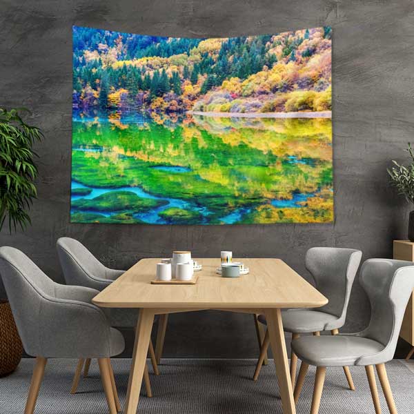 Sonbahar Ormanı ve Göl Yansıması Doğa Manzarası Duvar Örtüsü 14295