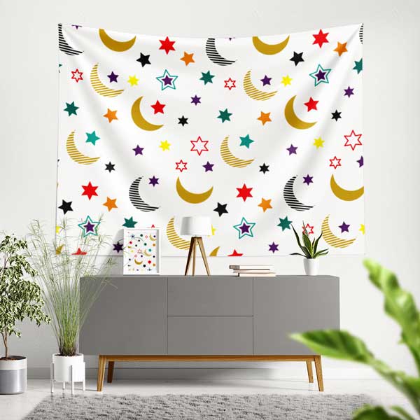wall-tapestry-art-decor-10533-00 Ay ve Yıldız Desenli Modern Duvar Örtüsü 10533