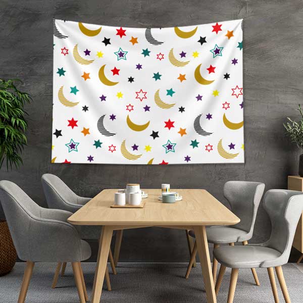 Ay ve Yıldız Desenli Modern Duvar Örtüsü 10533