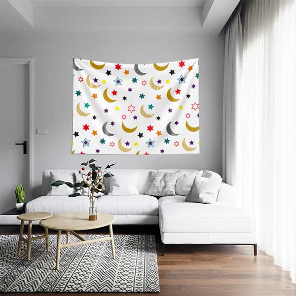 Ay ve Yıldız Desenli Modern Duvar Örtüsü 10533
