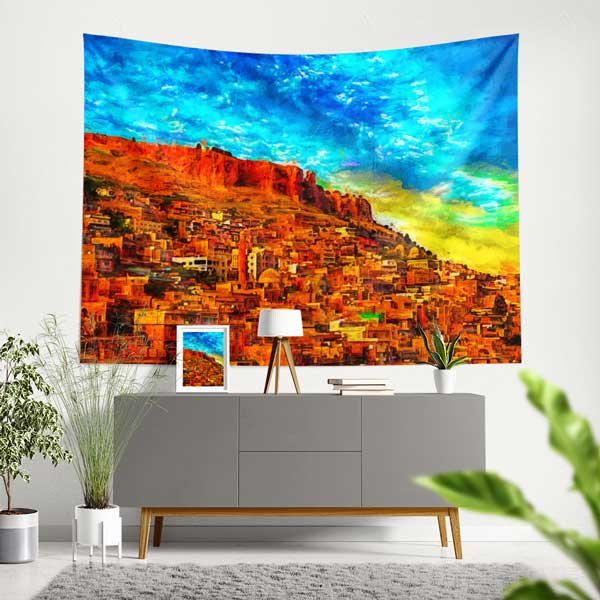 wall-tapestry-decor-11657-00 Güneydoğu Anadolu Renkli Taş Şehir Manzarası Duvar Örtüsü 11657