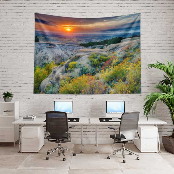 Gün Batımı ve Kayalık Doğa Manzarası Duvar Örtüsü Kumaş Baskı 14271