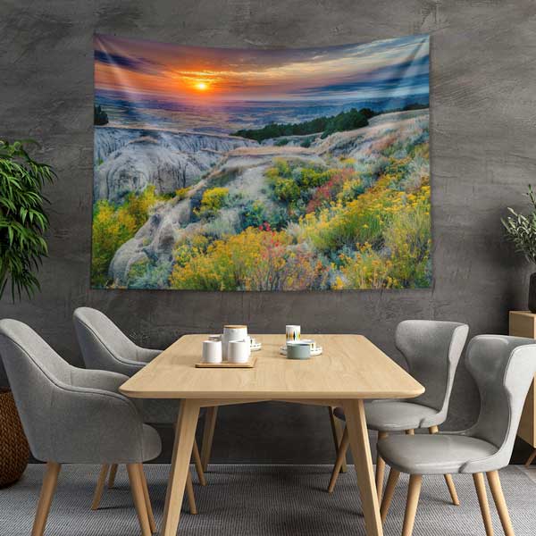 Gün Batımı ve Kayalık Doğa Manzarası Duvar Örtüsü Kumaş Baskı 14271