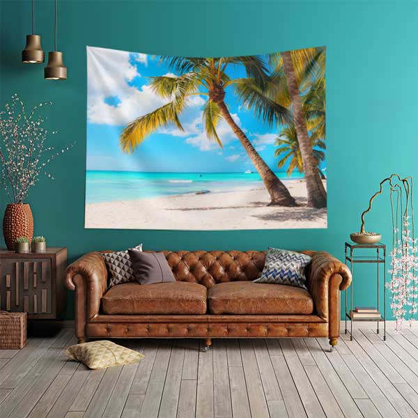 Palmiye Ağaçlı Tropikal Sahil ve Turkuaz Deniz Duvar Örtüsü 14297