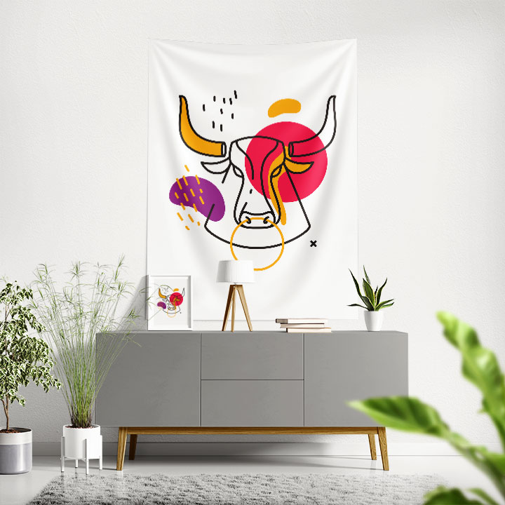 Renkli Soyut Boğa Figürlü Minimal Duvar Örtüsü 6288