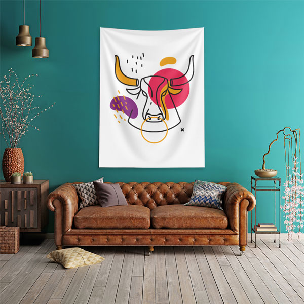 Renkli Soyut Boğa Figürlü Minimal Duvar Örtüsü 6288