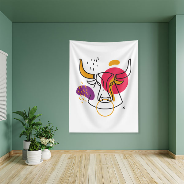 Renkli Soyut Boğa Figürlü Minimal Duvar Örtüsü 6288