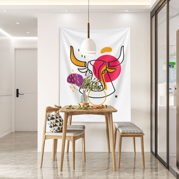 Renkli Soyut Boğa Figürlü Minimal Duvar Örtüsü 6288