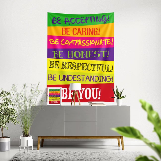 wall-tapestry-decor-7636-00 Motivasyon Duvar Örtüsü - Be Accepting Be Respectful Be You 7636