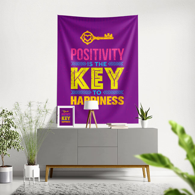 wall-tapestry-decor-7643-00 Motivasyon Duvar Örtüsü - Positivity Is The Key To Happiness 7643