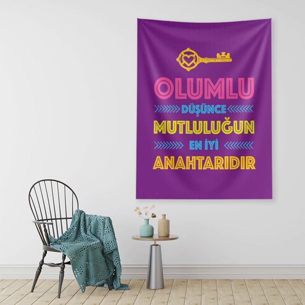 Olumlu Düşünce Mutluluğun En İyi Anahtarı Yazılı İlham Verici Duvar Örtüsü 7652