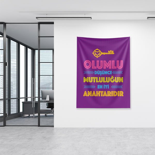 Olumlu Düşünce Mutluluğun En İyi Anahtarı Yazılı İlham Verici Duvar Örtüsü 7652