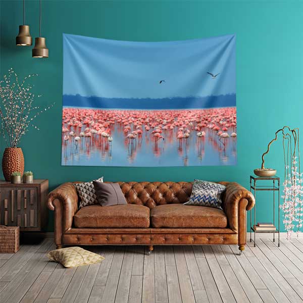 Afrika Flamingo Gölü Doğa Manzarası Duvar Örtüsü Kumaş Baskı 14267