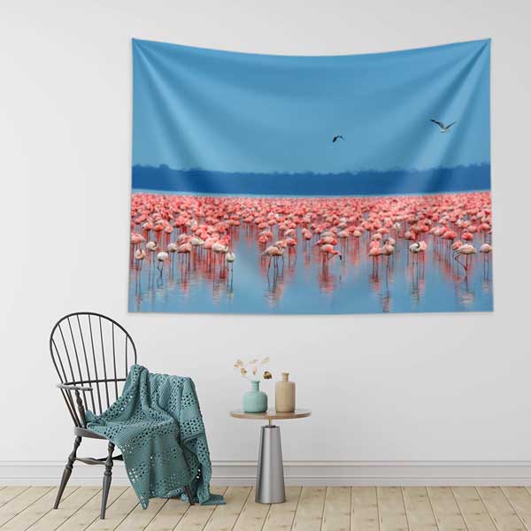 Afrika Flamingo Gölü Doğa Manzarası Duvar Örtüsü Kumaş Baskı 14267