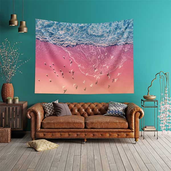 Pembe Sahil ve Dalgalar Üstten Bakış Duvar Örtüsü Kumaş Baskı 14287
