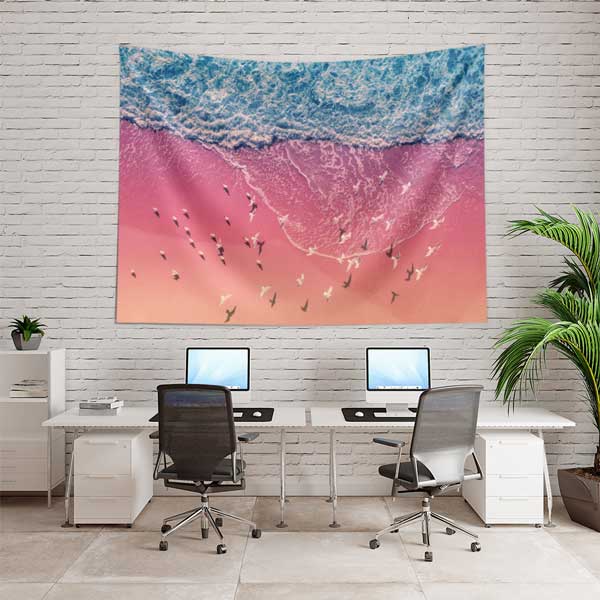Pembe Sahil ve Dalgalar Üstten Bakış Duvar Örtüsü Kumaş Baskı 14287