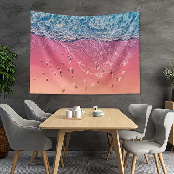 Pembe Sahil ve Dalgalar Üstten Bakış Duvar Örtüsü Kumaş Baskı 14287