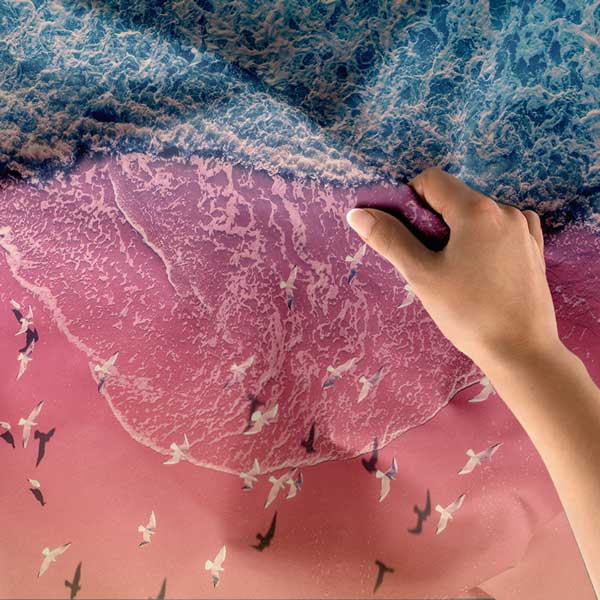 Pembe Sahil ve Dalgalar Üstten Bakış Duvar Örtüsü Kumaş Baskı 14287