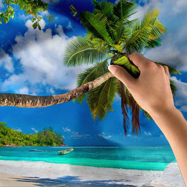 wall-tapestry-design-14294-04 Palmiye Ağaçlı Tropikal Sahil Manzarası Duvar Örtüsü 14294