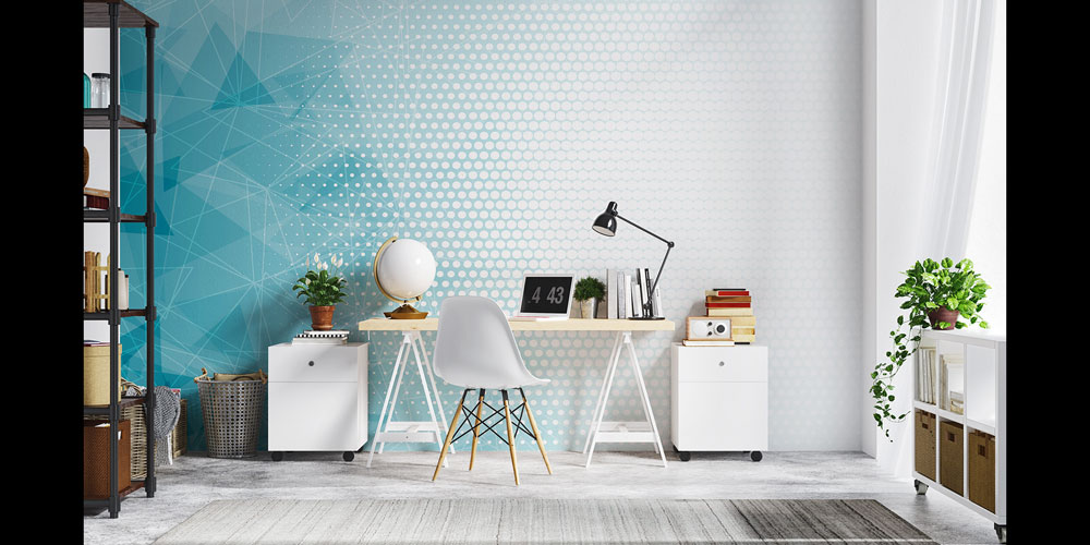 Modern Geometrik Desenli Mavi Duvar Kağıdı 5345