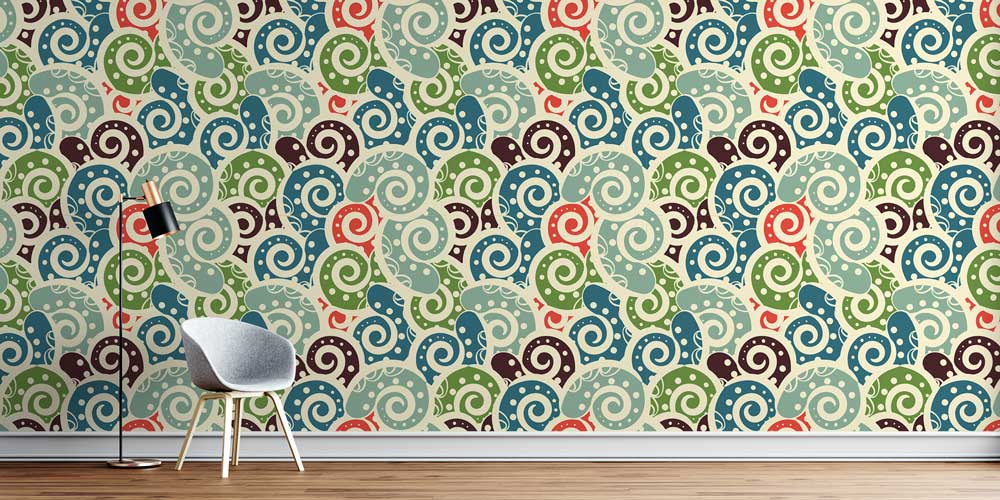 Çok Renkli Spiral Dalga Desenli Duvar Kağıdı 5245