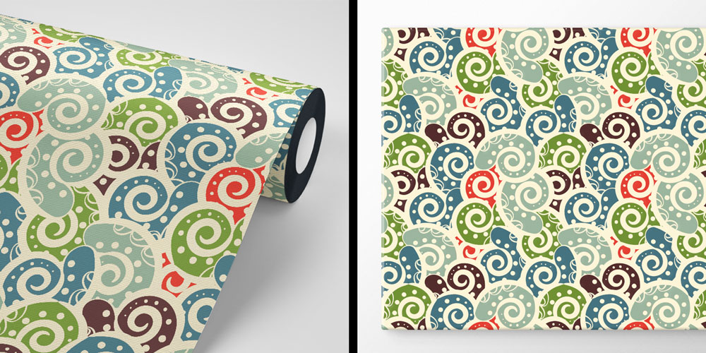 Çok Renkli Spiral Dalga Desenli Duvar Kağıdı 5245