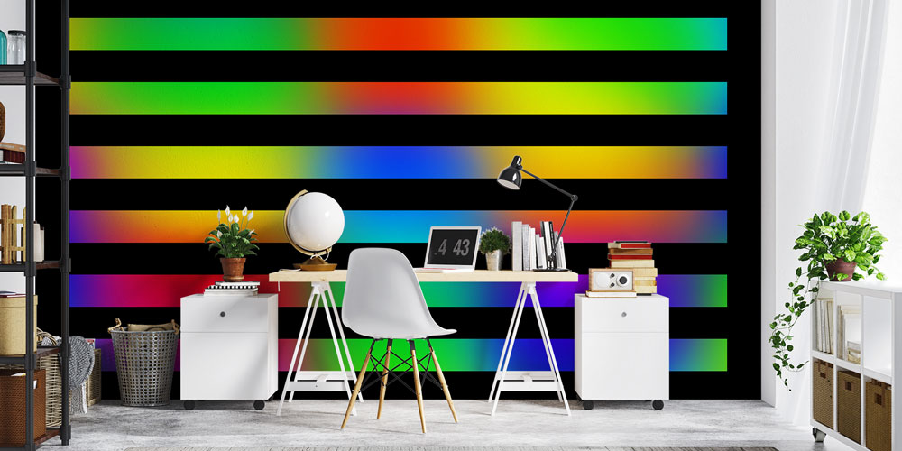 Gökkuşağı Renk Geçişli Şeritli Modern Duvar Kağıdı 7435